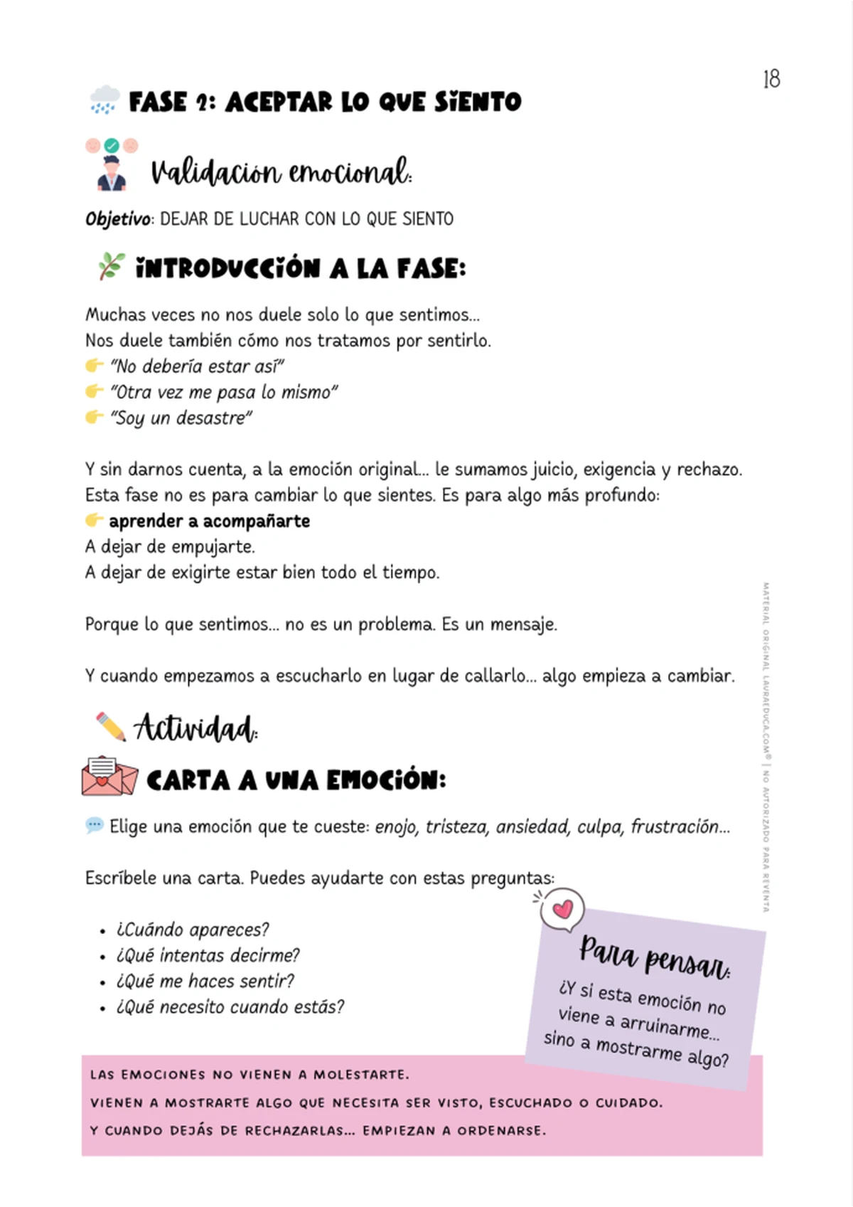 Actividad de validación emocional de Volver a Mí