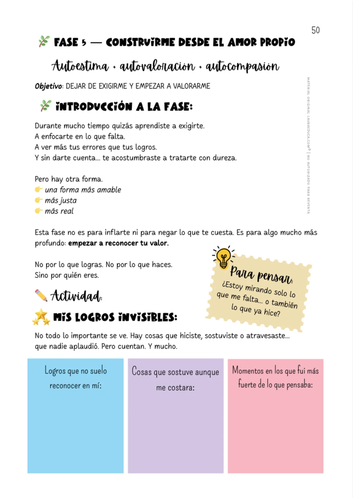 Actividad de autoestima y amor propio de Volver a Mí
